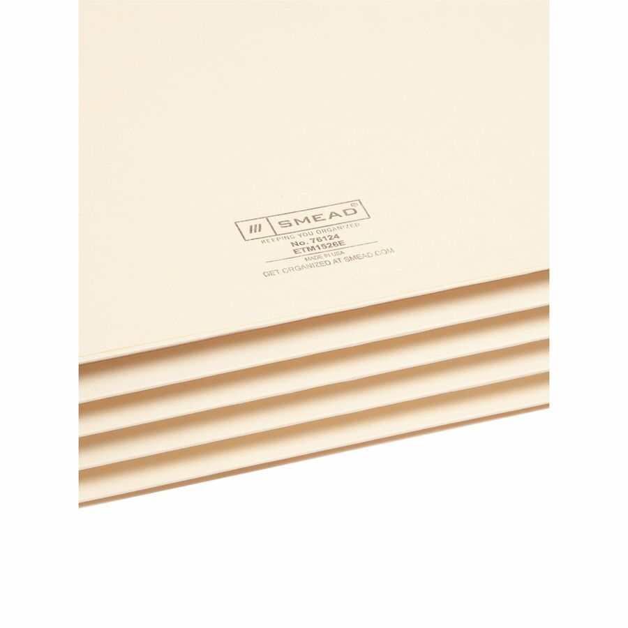 Smead Straight Tab Cut Legal Recycled File Pocket - 8 1/2" x 14" - 3 1/2" Expansion - 2 Plys - Manila - Tear Proof - 10% Recycled - 25 / Box