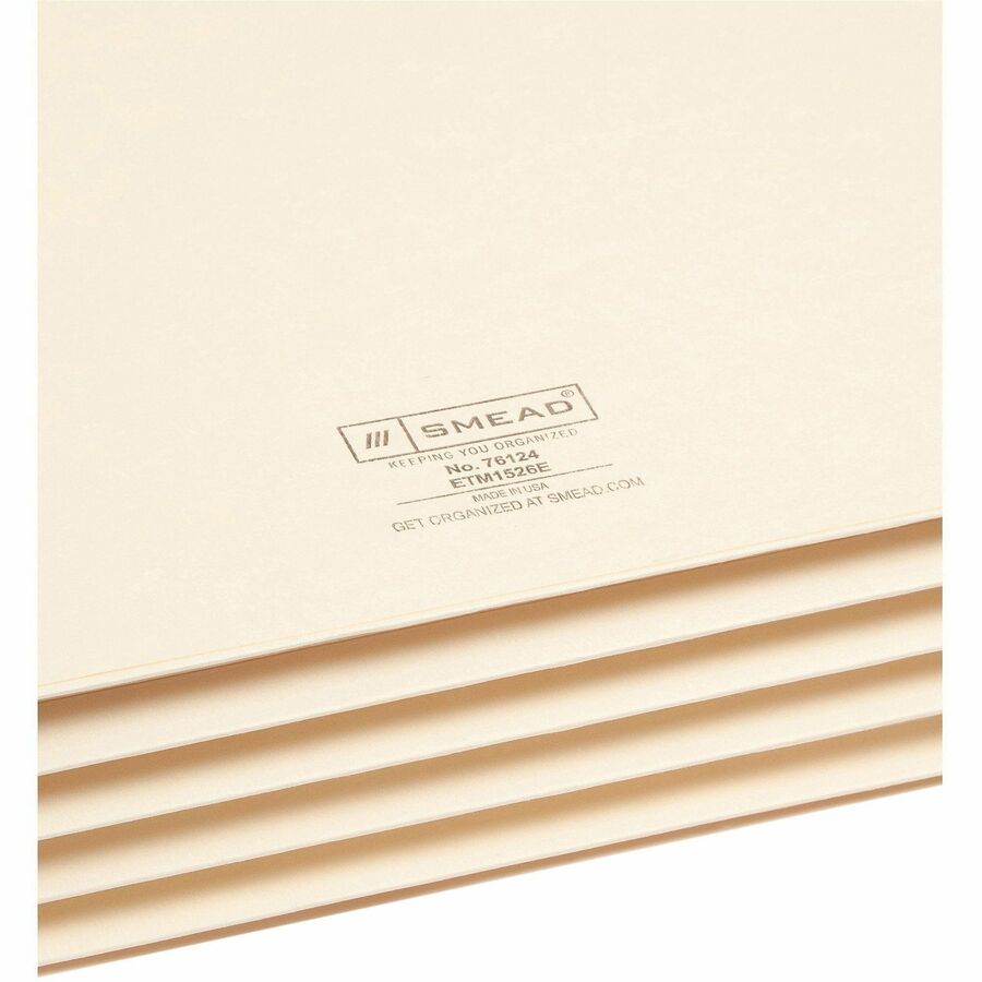 Smead Straight Tab Cut Legal Recycled File Pocket - 8 1/2" x 14" - 3 1/2" Expansion - 2 Plys - Manila - Tear Proof - 10% Recycled - 25 / Box
