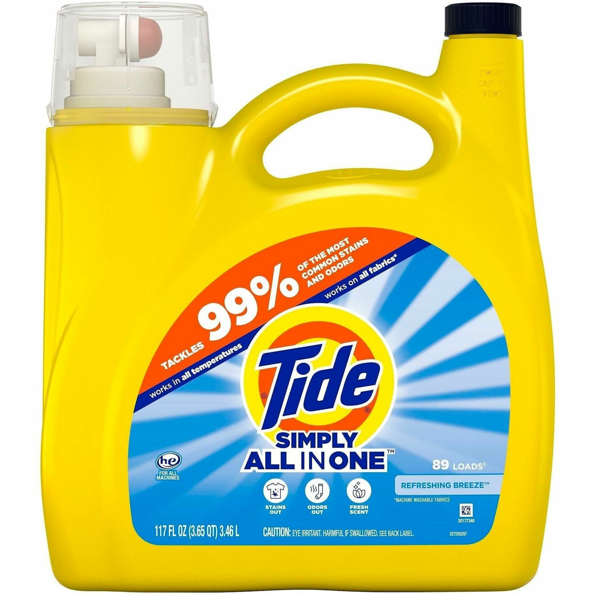 For Laundry, Fabric, Washing Machine - Liquid - 117 fl oz (3.7 quart) - Refreshing Breeze Scent - 89 Loads - Recommended For: Odor Remover, Stain Remover, Dirt Remover - Yellow - 4 / Pack