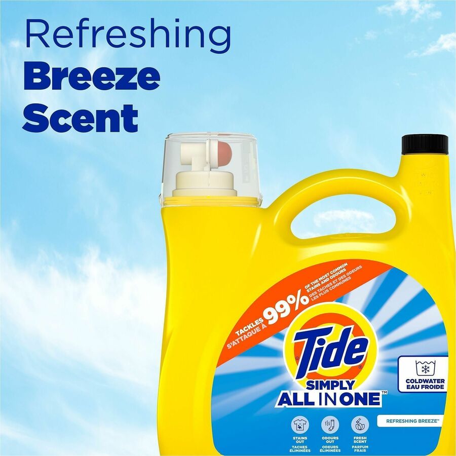 For Laundry, Fabric, Washing Machine - Liquid - 117 fl oz (3.7 quart) - Refreshing Breeze Scent - 89 Loads - Recommended For: Odor Remover, Stain Remover, Dirt Remover - Yellow - 4 / Pack