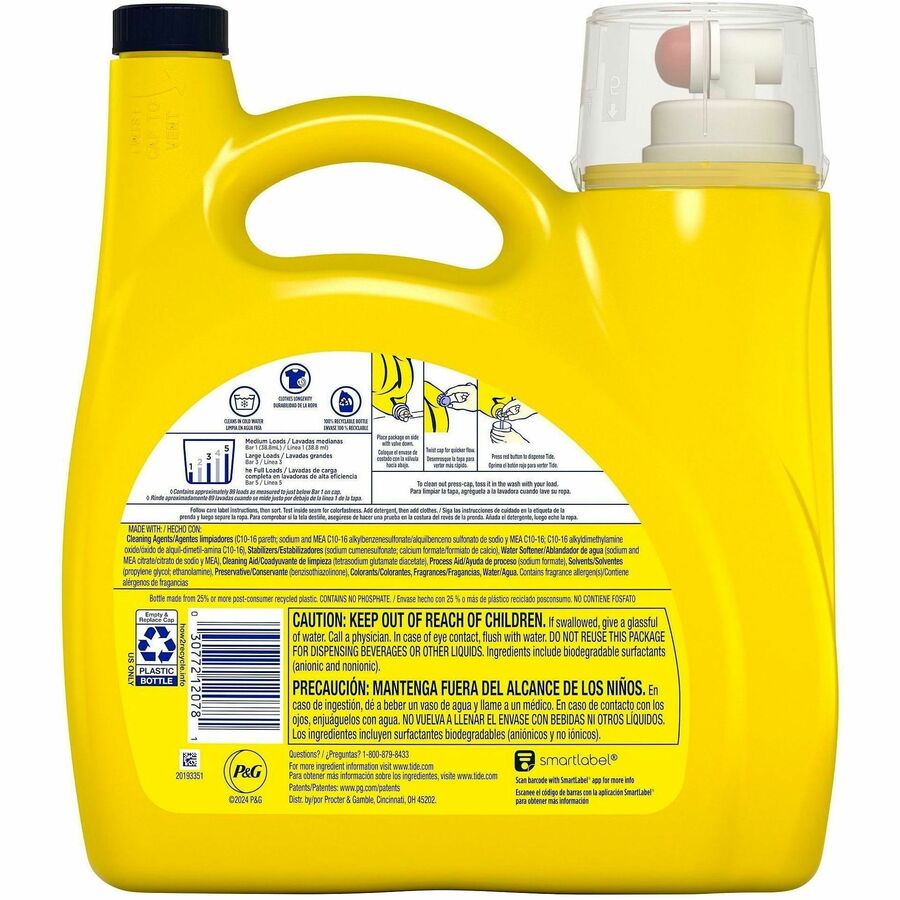 For Laundry, Fabric, Washing Machine - Liquid - 117 fl oz (3.7 quart) - Refreshing Breeze Scent - 89 Loads - Recommended For: Odor Remover, Stain Remover, Dirt Remover - Yellow - 4 / Pack