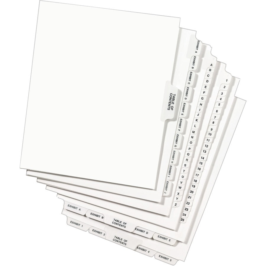 Avery&reg; Index Divider - 1 x Divider(s) - Side Tab(s) - 1-25, Table of Contents - 26 Tab(s)/Set - 8.5" Divider Width x 11" Divider Length - Letter - 8.50" Width x 11" Length - Paper Divider - White Tab(s) - 20% Recycled - 25 / Set