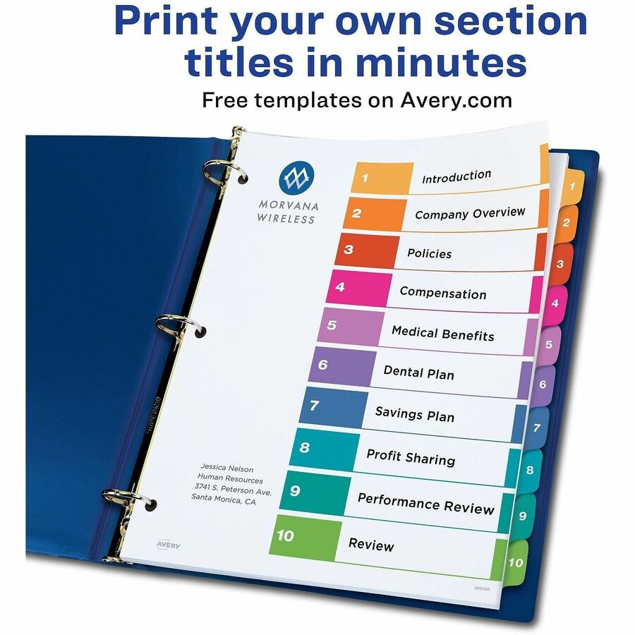 Avery Dividers, 10 Tabs, Ready Index, Multicolor Tabs (11135)