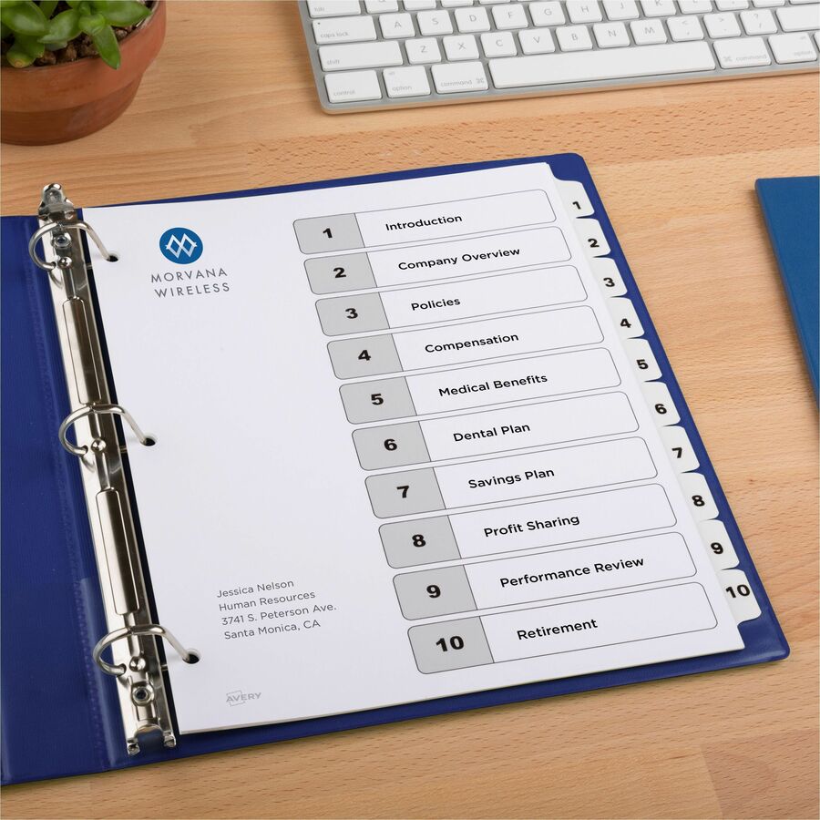 Avery Ready Index&reg; Table of Content Dividers for Laser and Inkjet Printers, 10 tabs