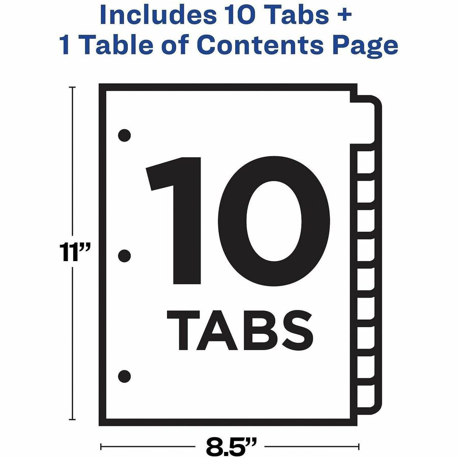 Avery Ready Index&reg; Table of Content Dividers for Laser and Inkjet Printers, 10 tabs