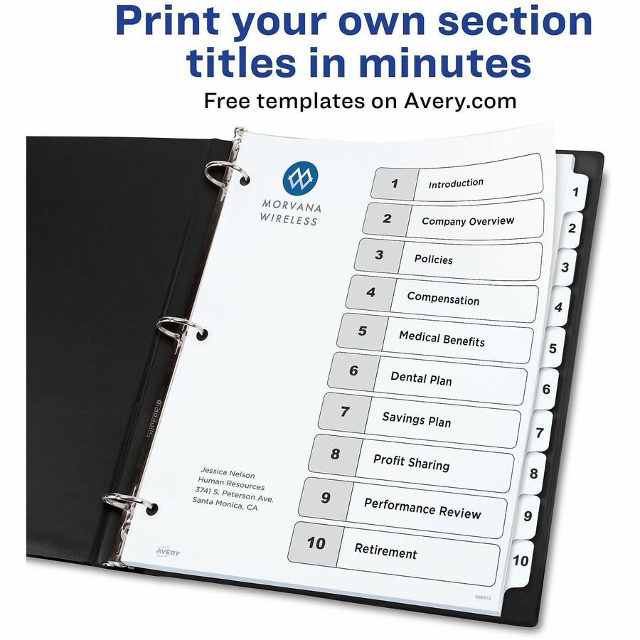 Avery Ready Index&reg; Table of Content Dividers for Laser and Inkjet Printers, 10 tabs