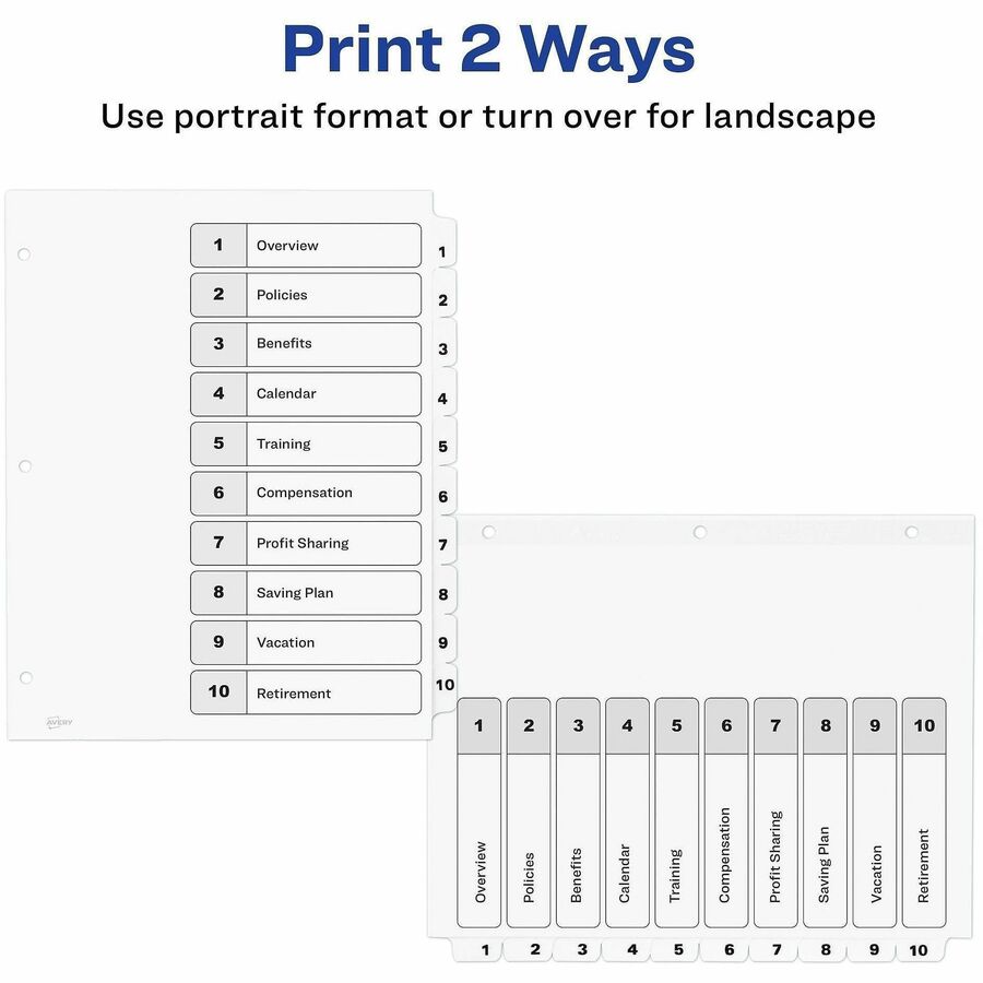 Avery Ready Index&reg; Table of Content Dividers for Laser and Inkjet Printers, 10 tabs