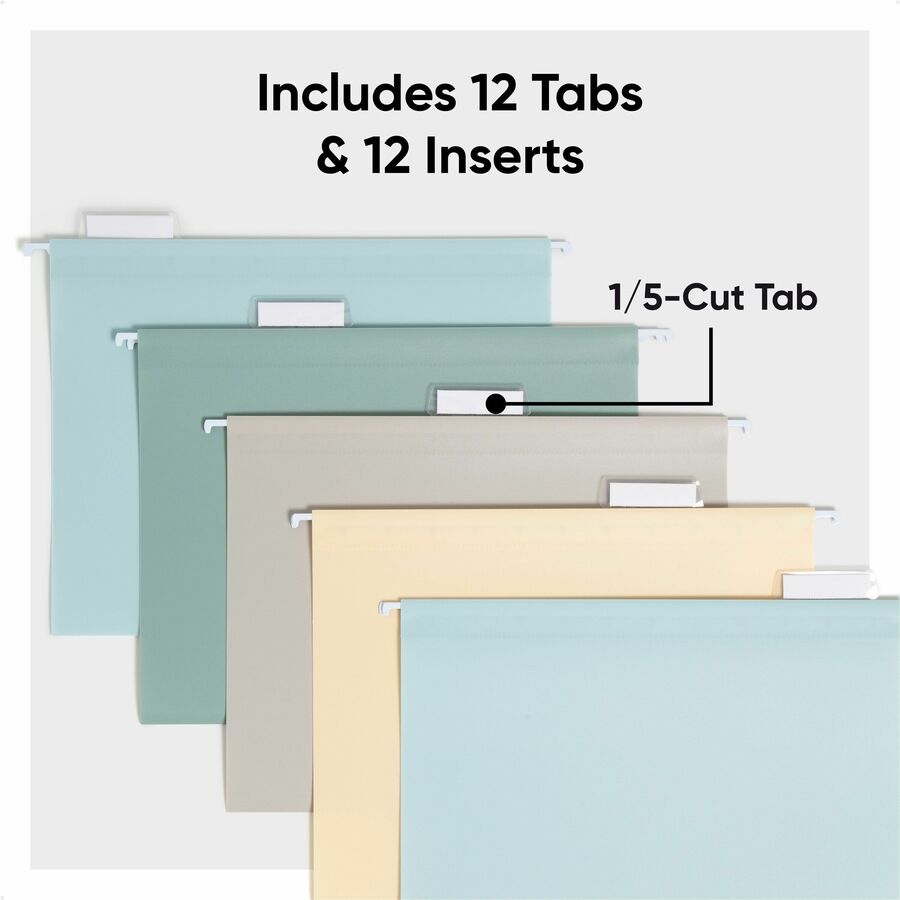Smead Poly Hanging File Folders, Letter Size, 1/5 Tab Cut, Assorted Colors, 1/2" Expansion, 100 Sheet Capacity, Durable, Tear & Water Resistant, Coated Rod Tips, 12 Pack