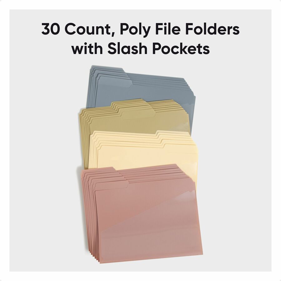 Smead Poly 1/3-Cut Top Tab Letter File Folders, Assorted Colors, 1" Expansion, 225-Sheet Capacity, 1 Front Pocket, Tear & Water Resistant, 30/Box