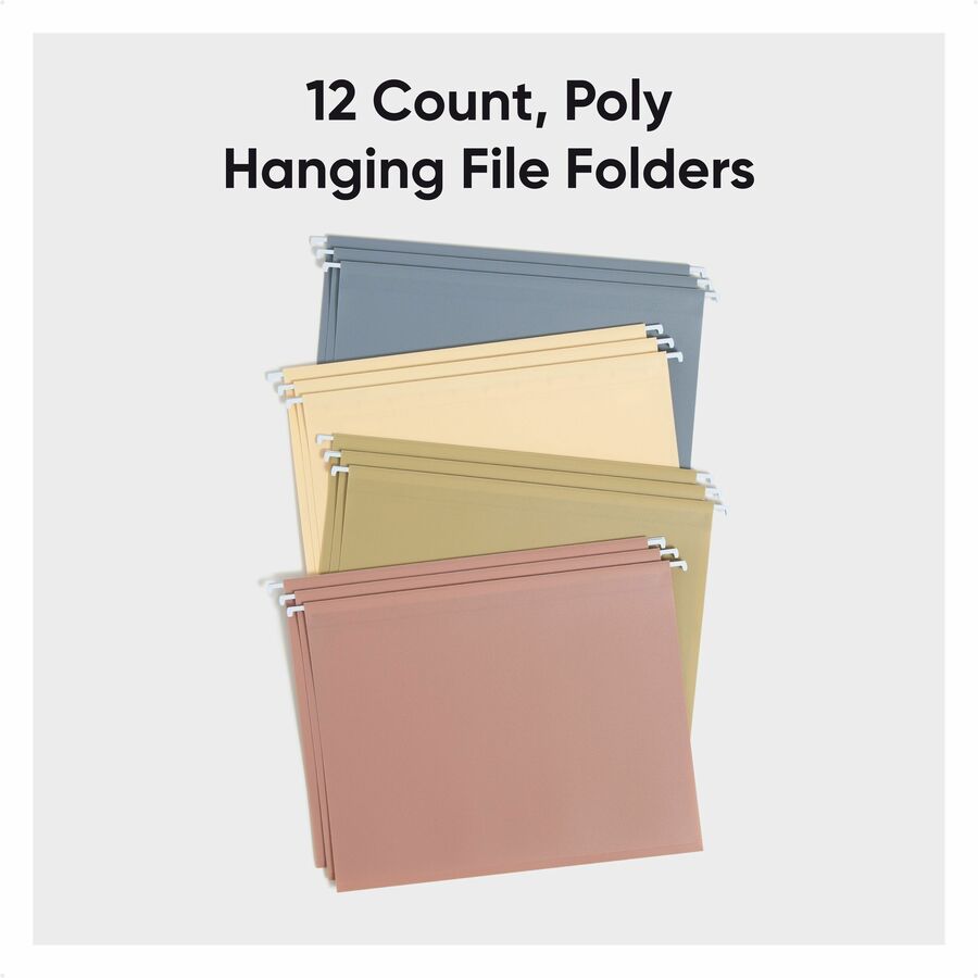 Smead 1/5 Tab Cut Letter Hanging Folders, 8.5" x 11", Assorted Colors, Poly/Plastic/Metal, 1/2" Expansion, 100 Sheet Capacity, Tear & Water Resistant, 12 Pack