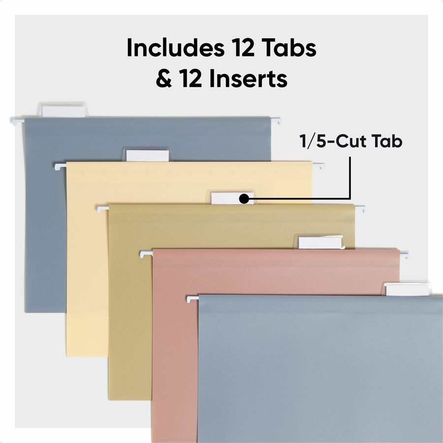 Smead 1/5 Tab Cut Letter Hanging Folders, 8.5" x 11", Assorted Colors, Poly/Plastic/Metal, 1/2" Expansion, 100 Sheet Capacity, Tear & Water Resistant, 12 Pack