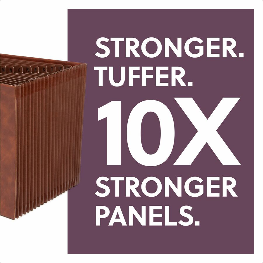 Smead TUFF Letter Expanding File - 8 1/2" x 11" - 4200 Sheets Capacity - 21 Pocket(s) - Top Tab Location - Assorted Tab Position - 20 Divider(s) - Vegan Leather - Brown - Durable, Reinforced Gusset, Reinforced Edges, Water Resistant - 1 Each