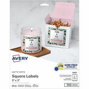 3" Height x 3" Width - Permanent Adhesive - Square - Laser, Inkjet - White Matte - Paper - Adhesive, Jam Resistant, Easy Peel, Pop Up Edge, Smudge-free, Print-to-the Edge - 6 / Sheet - 150 / Pack
