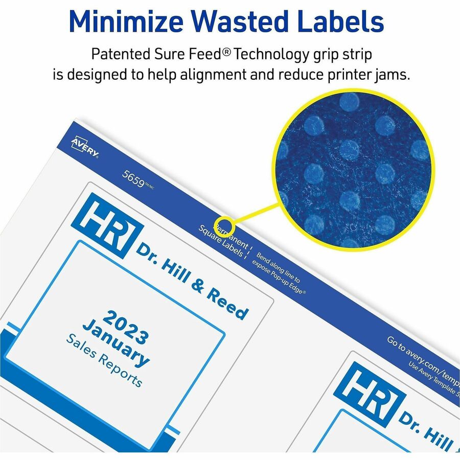3" Height x 3" Width - Permanent Adhesive - Square - Laser, Inkjet - White Matte - Paper - Adhesive, Jam Resistant, Easy Peel, Pop Up Edge, Smudge-free, Print-to-the Edge - 6 / Sheet - 150 / Pack