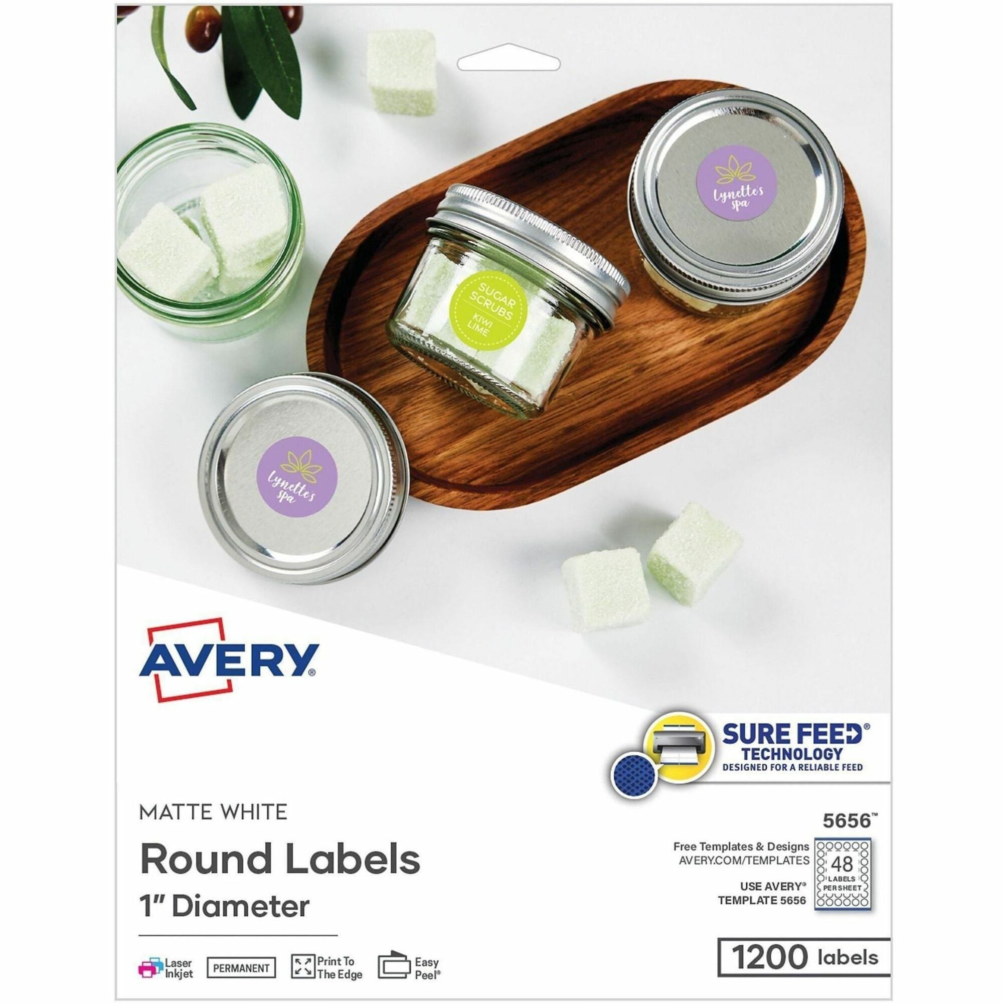 1" Diameter - Round - Laser, Inkjet - White Matte - Print-to-the Edge, Easy Peel, Pop Up Edge, Smudge-free, Jam-free - 48 / Sheet - 1200 / Pack