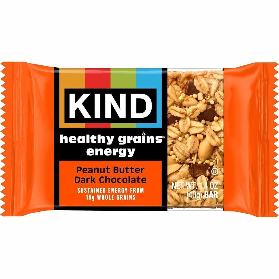 KIND Healthy Grains Energy Bars - Egg-free, Dairy-free, Gluten-free, Wheat-free, Trans Fat Free, Low Sodium - Peanut Butter Dark Chocolate - 1.40 oz - 10 / Box