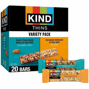 KIND THINS Variety Packs - Dark Chocolate Nuts & Sea Salt, Caramel Almond & Sea Salt - Low Calorie, Gluten-free, Individually Wrapped, Egg-free - 0.74 oz - 20 / Box