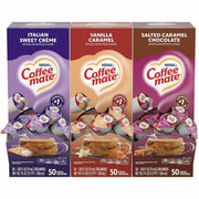 Coffee mate Liquid Creamer Singles - Italian Sweet Creme, Salted Caramel Chocolate, Vanilla Caramel, Rich Gelato Flavor - 8 fl oz (237 mL) - 1 Serving - 150 Singles/Pack - 3 / Carton
