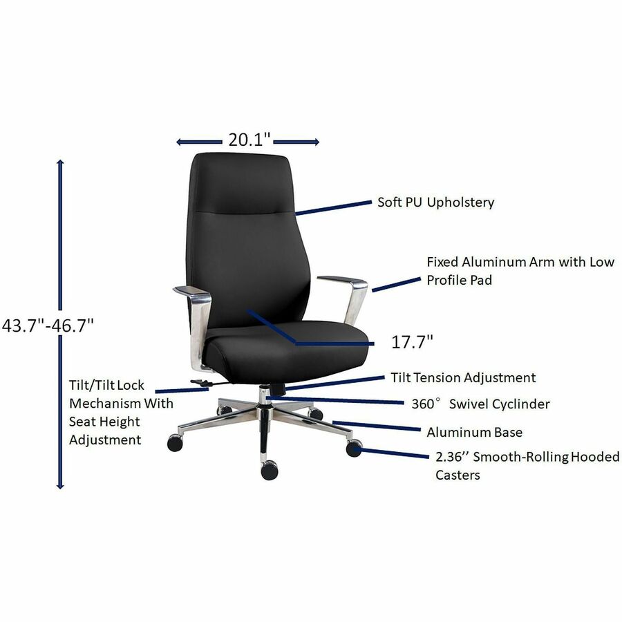 High Back - Black - Poly, Polyurethane - Armrest - 1 Each