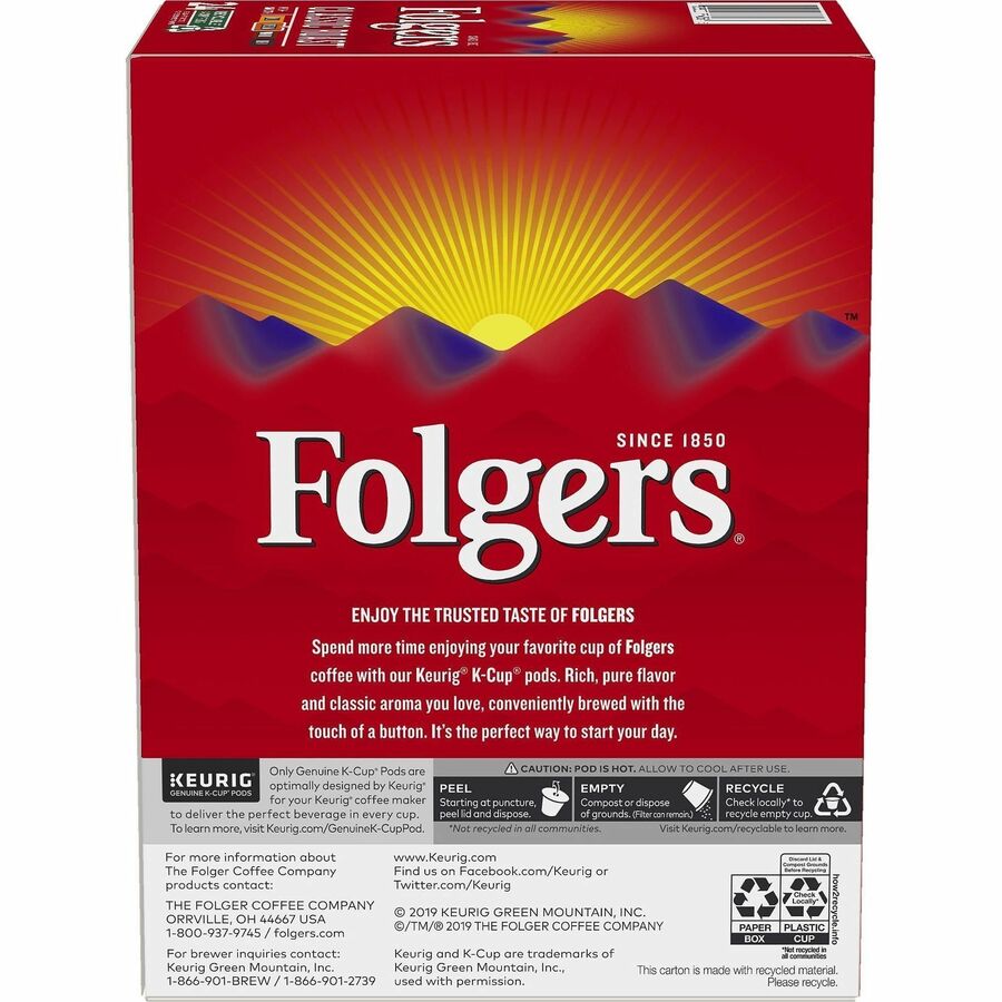 Folger K-Cup Classic Roast Coffee - Compatible with Keurig K-Cup Brewer - American - Medium - 24 K-Cup - K-Cup - Classic Roast - 4 / Carton