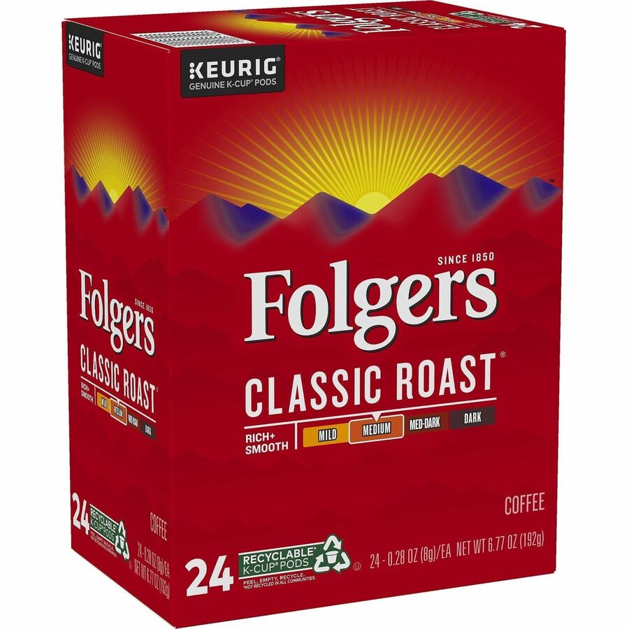 Folger K-Cup Classic Roast Coffee - Compatible with Keurig K-Cup Brewer - American - Medium - 24 K-Cup - K-Cup - Classic Roast - 4 / Carton