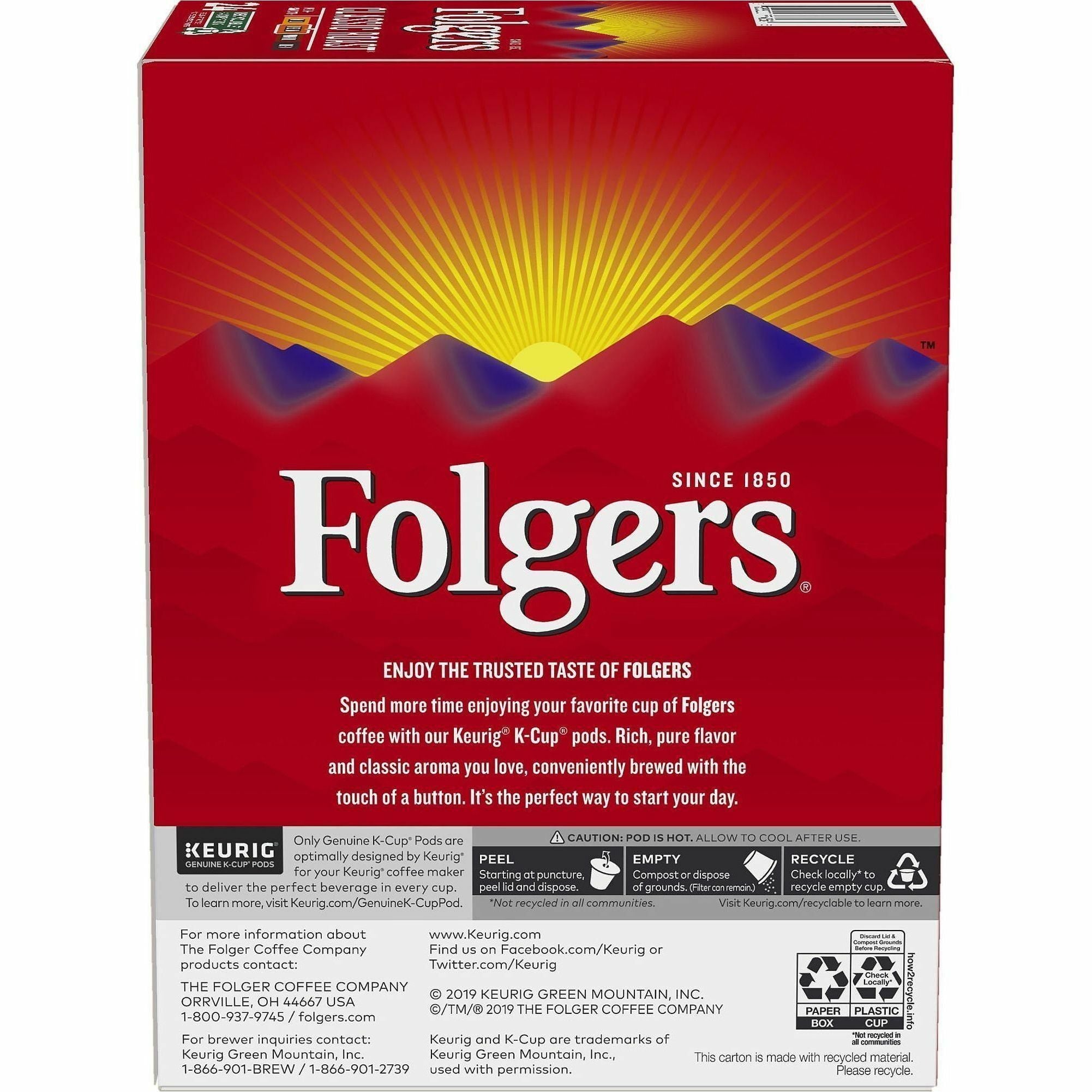 Folger K-Cup Classic Roast Coffee - Compatible with Keurig K-Cup Brewer - American - Medium - 24 K-Cup - K-Cup - Classic Roast - 4 / Carton