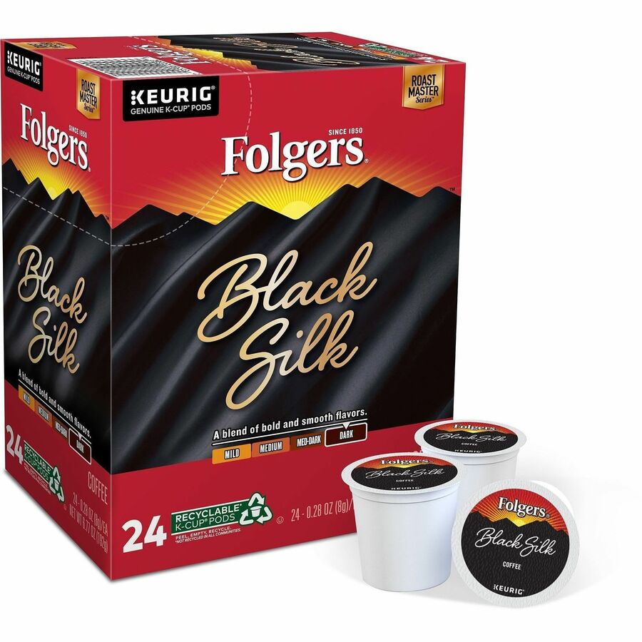 Folgers&reg; K-Cup Black Silk Coffee - Compatible with Keurig K-Cup Brewer - Dark - 24 K-Cup - K-Cup - Black Silk - 4 / Carton