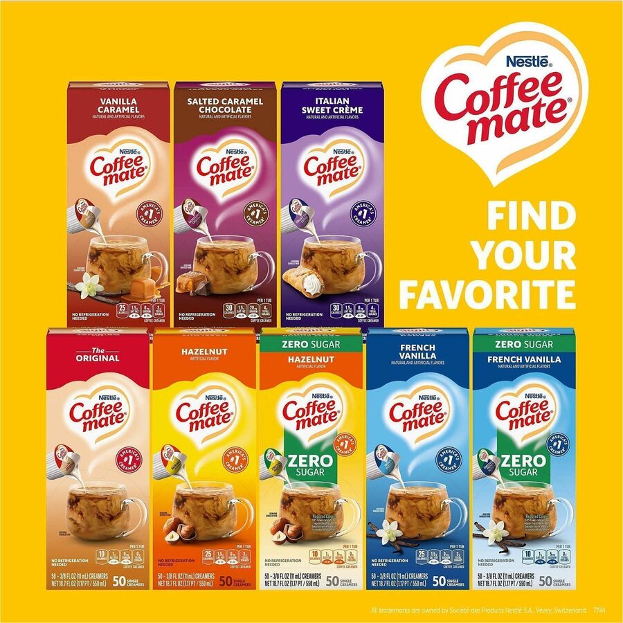Coffee mate Liquid Creamer Singles - Hazelnut Flavor - 0.02 lb (0.37 oz) - 1 Serving - 50 Singles/Box - 4 / Carton