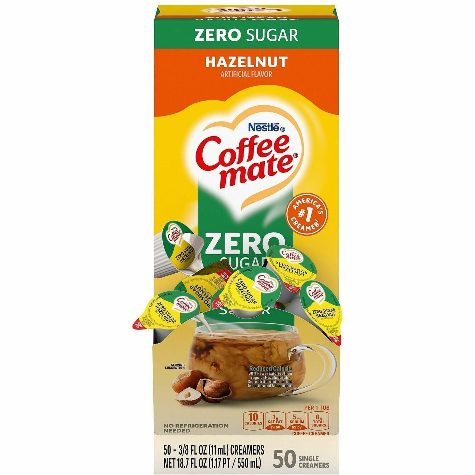 Coffee mate Liquid Creamer Singles - Hazelnut Flavor - 0.02 lb (0.37 oz) - 1 Serving - 50 Singles/Box - 4 / Carton
