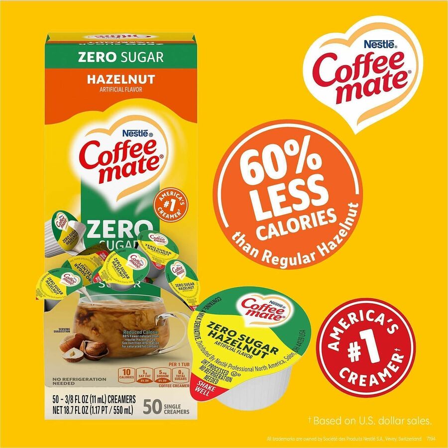Coffee mate Liquid Creamer Singles - Hazelnut Flavor - 0.02 lb (0.37 oz) - 1 Serving - 50 Singles/Box - 4 / Carton