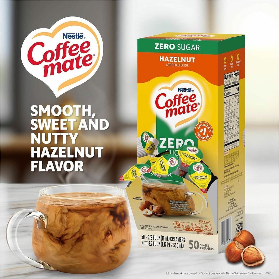 Coffee mate Liquid Creamer Singles - Hazelnut Flavor - 0.02 lb (0.37 oz) - 1 Serving - 50 Singles/Box - 4 / Carton