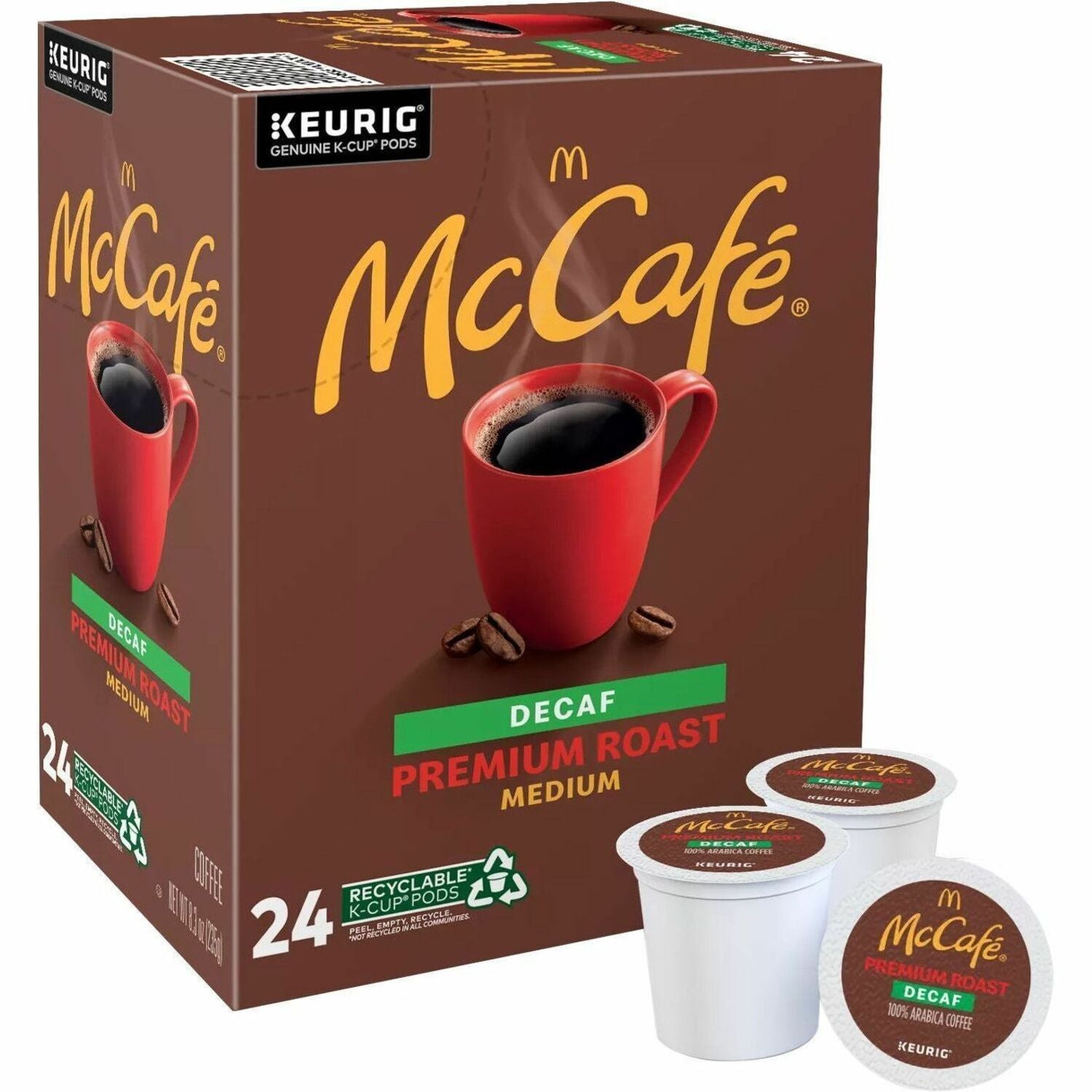 Compatible with Keurig K-Cup Brewer - Medium - 24 K-Cup - K-Cup - Premium Roast, Arabica - Decaffeinated - 4 / Carton
