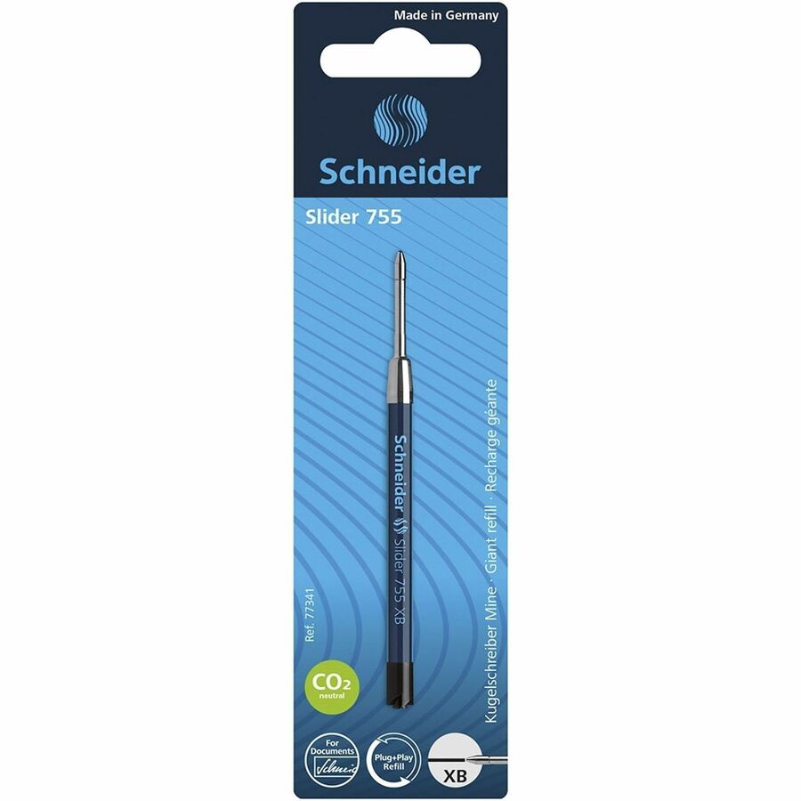 Rediform Schneider Slider 755 XB Pen Refill, 1.40 mm Extra Broad Point, Black Ink, Waterproof, Quick-drying, Smudge Proof, Stainless Steel Tip, Smooth Gliding, 1 Each