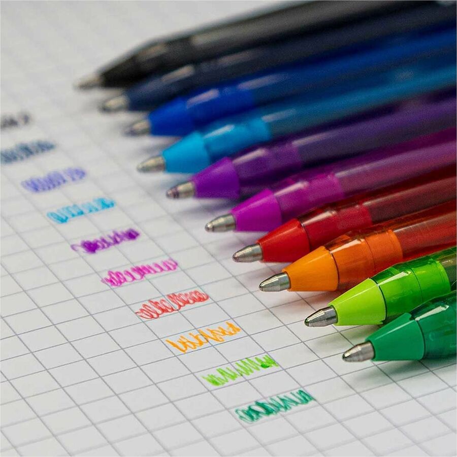 1 mm, Medium Pen Point - Black, Red, Blue, Midnight Blue, Light Blue, Green, Light Green, Violet, Pink, Orange Ink - Transparent Barrel - Stainless Steel Tip - Writing - 1 Each
