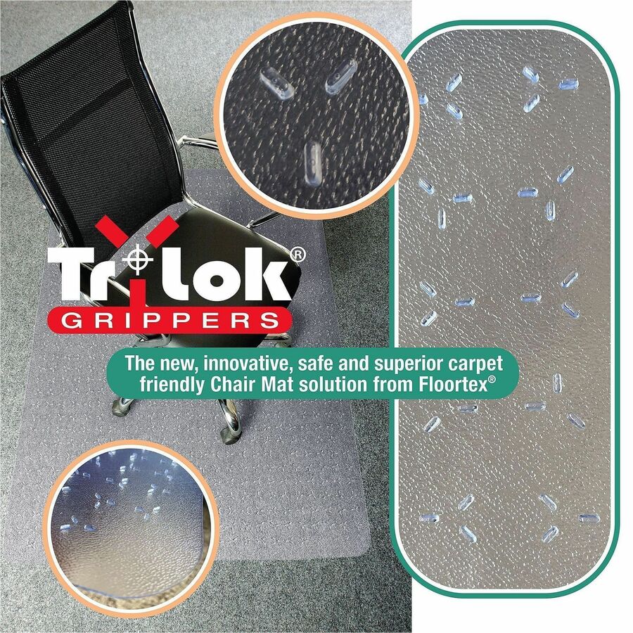 Floortex Cleartex TrYlok Chair Mat - Carpeted Floor, Chair, Indoor, Low Pile - 59" Length x 46" Width - Rectangular - Clear - 1 Each