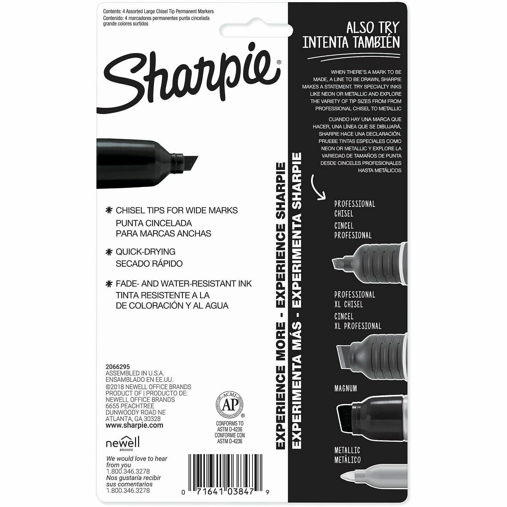 Sharpie King Size Permanent Markers - Chisel Marker Point - Assorted Ink - 4 / Pack