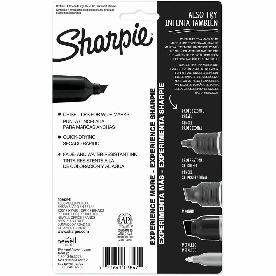 Sharpie King Size Permanent Markers - Chisel Marker Point - Assorted Ink - 4 / Pack