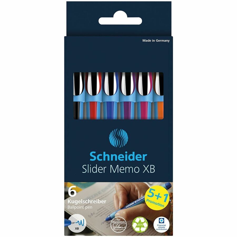 Schneider Slider Memo XB Ballpoint Pen - Black, Red, Blue, Violet, Pink, Orange Ink - Rubberized Barrel - Stainless Steel Tip - Writing, Document - 1 Each