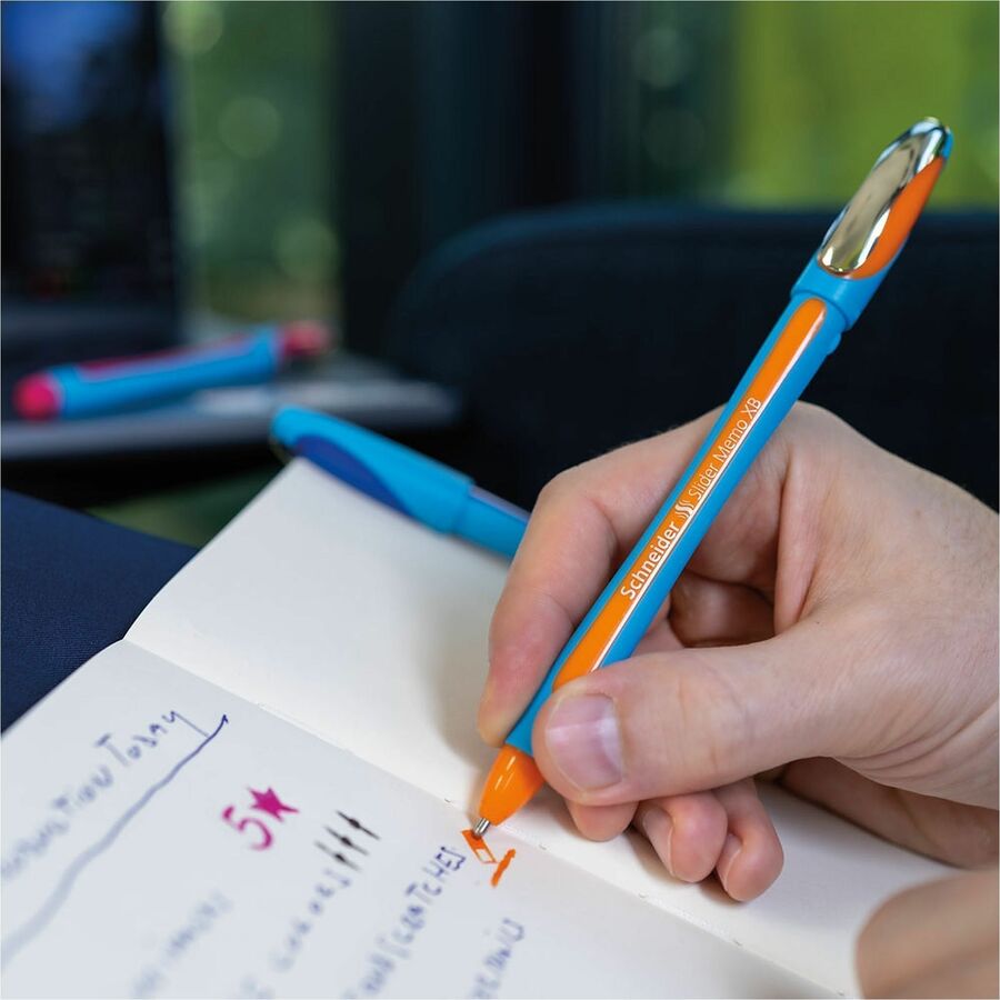 Schneider Slider Memo XB Ballpoint Pen - Black, Red, Blue, Violet, Pink, Orange Ink - Rubberized Barrel - Stainless Steel Tip - Writing, Document - 1 Each