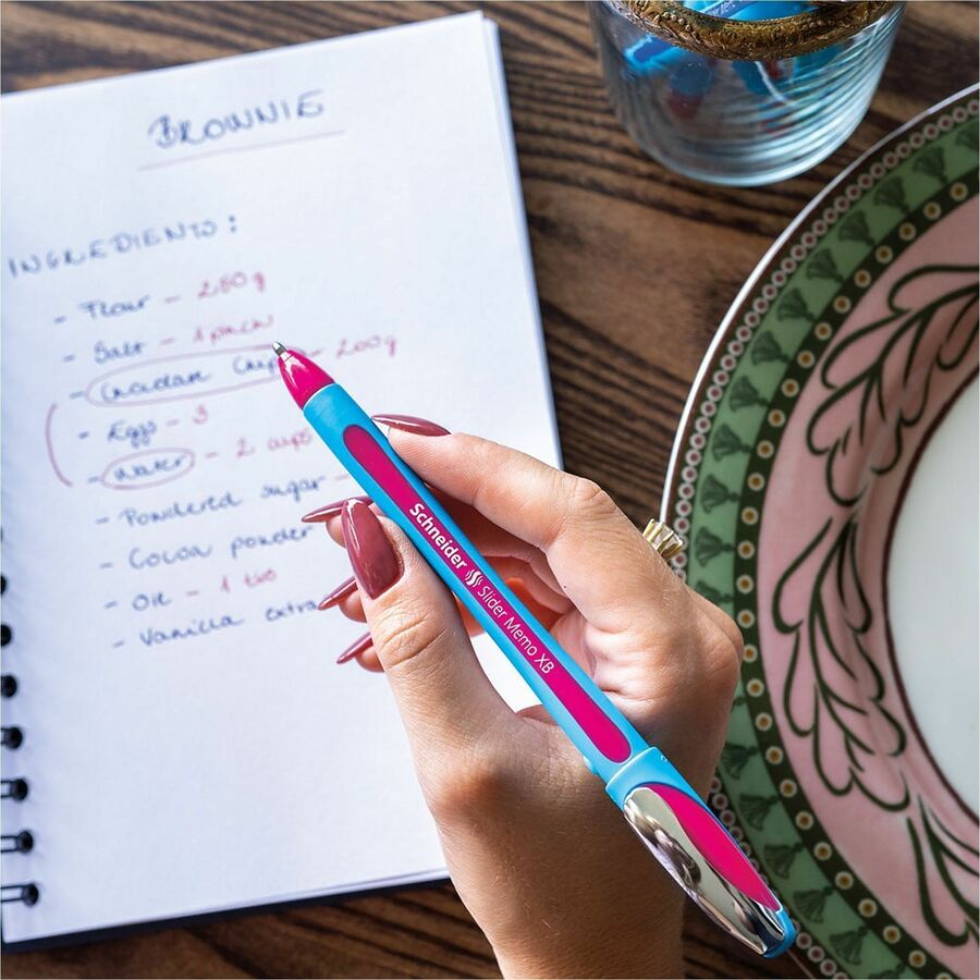 Schneider Slider Memo XB Ballpoint Pen - Black, Red, Blue, Violet, Pink, Orange Ink - Rubberized Barrel - Stainless Steel Tip - Writing, Document - 1 Each