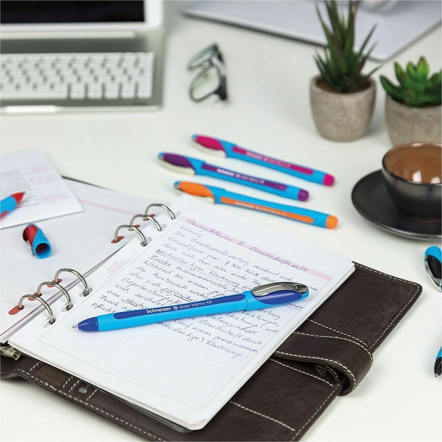 Schneider Slider Memo XB Ballpoint Pen - Black, Red, Blue, Violet, Pink, Orange Ink - Rubberized Barrel - Stainless Steel Tip - Writing, Document - 1 Each