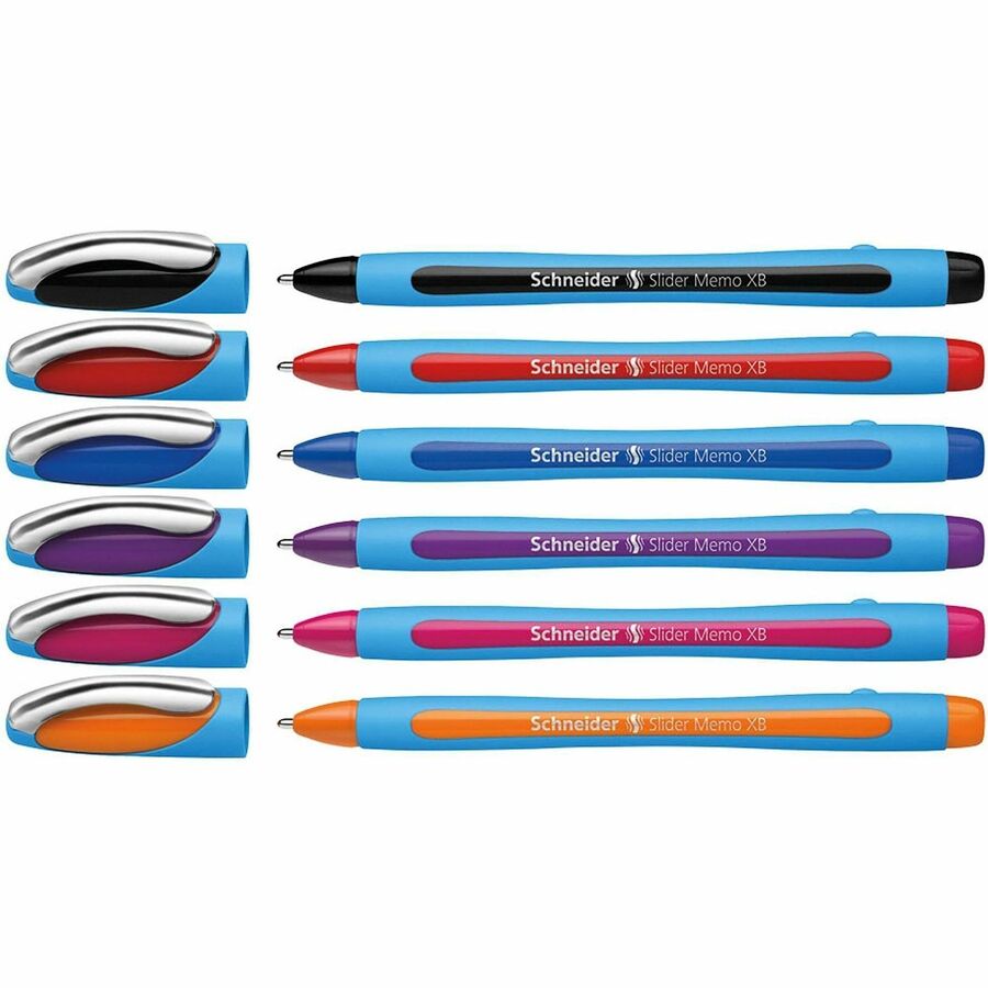 Schneider Slider Memo XB Ballpoint Pen - Black, Red, Blue, Violet, Pink, Orange Ink - Rubberized Barrel - Stainless Steel Tip - Writing, Document - 1 Each