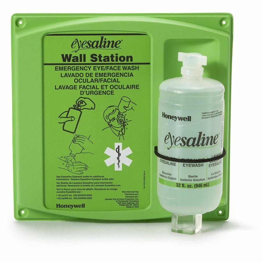 Medline Eyesaline Wall-Mount Eyewash Station, 1 Quart, 15" x 25" x 9", Green, Durable, Tamper Resistant, Dust and Debris Resistant, Includes Mounting Fasteners, 1 Each