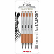 Zebra Pen F-301 EarthyTones Retractable Ballpoint Pens - 0.7 mm Fine Pen Point - Refillable - Retractable - Black Ink - Terracota Stainless Steel Barrel - School, Journaling, Writing - 4 / Pack