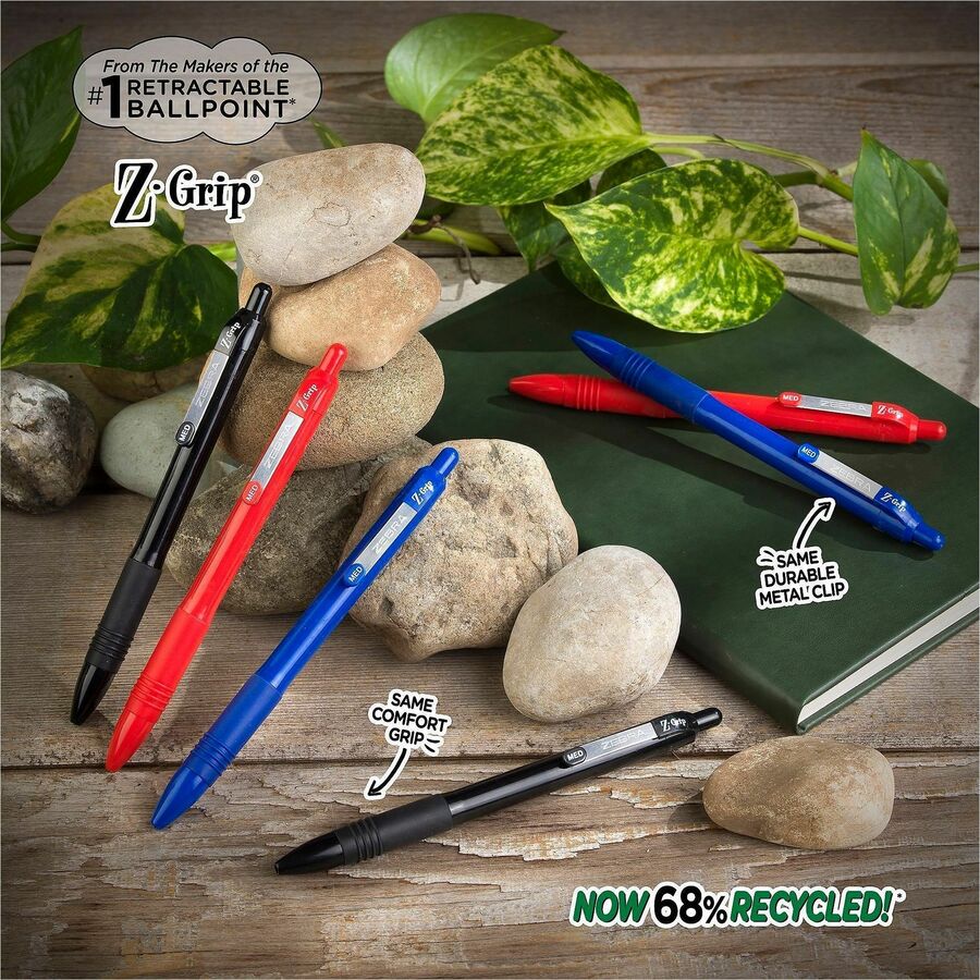 Zebra Pen Z-Grip Retractable Ballpoint Pens - 1 mm, Medium Pen Point - Retractable - Blue Ink - School, Home, Journaling - 1 Dozen