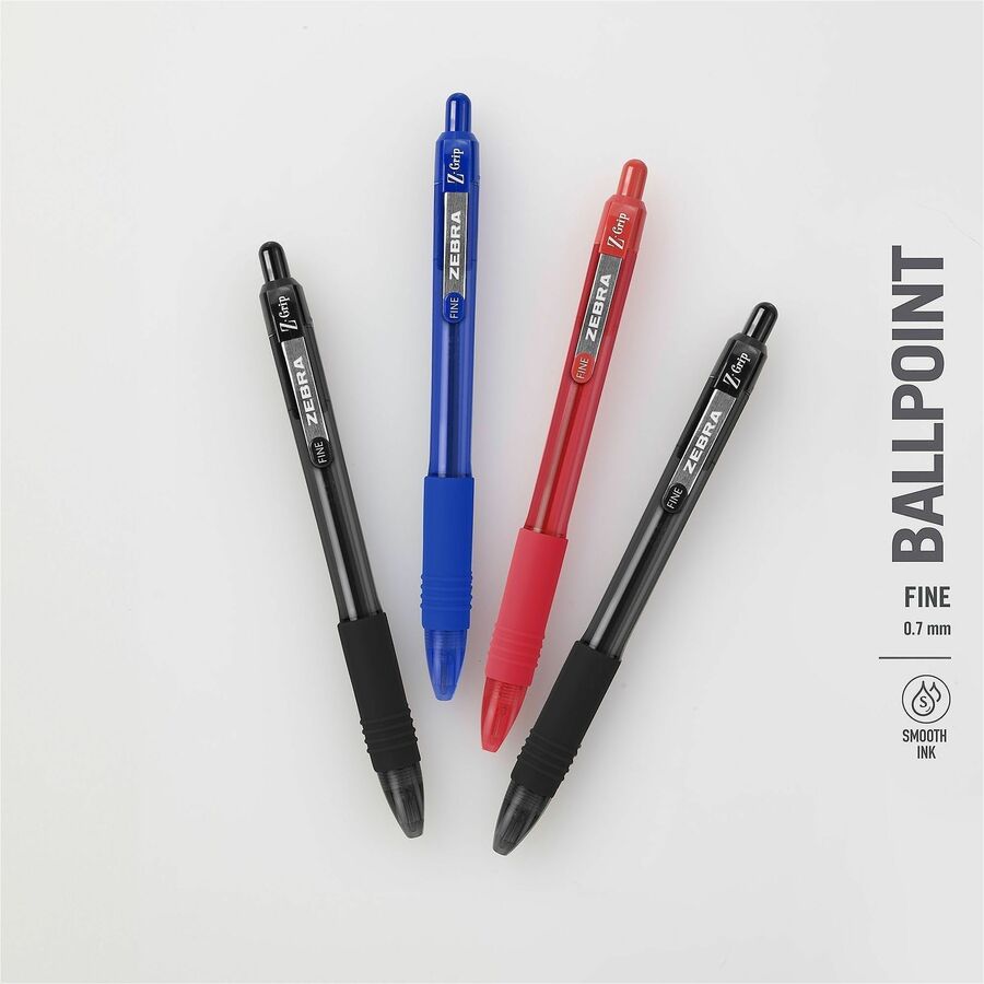 Zebra Pen Z-Grip Retractable Ballpoint Pens - 0.7 mm Fine Pen Point - Retractable - Blue Ink - School, Home, Journaling - 1 Dozen