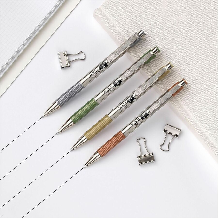 Zebra Pen F-301 EarthyTones Retractable Ballpoint Pens - 0.7 mm Fine Pen Point - Refillable - Retractable - Black Ink - Sage Stainless Steel Barrel - School, Journaling, Writing - 4 / Pack