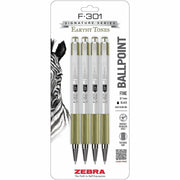 Zebra Pen F-301 EarthyTones Retractable Ballpoint Pens - 0.7 mm Fine Pen Point - Refillable - Retractable - Black Ink - Sage Stainless Steel Barrel - School, Journaling, Writing - 4 / Pack