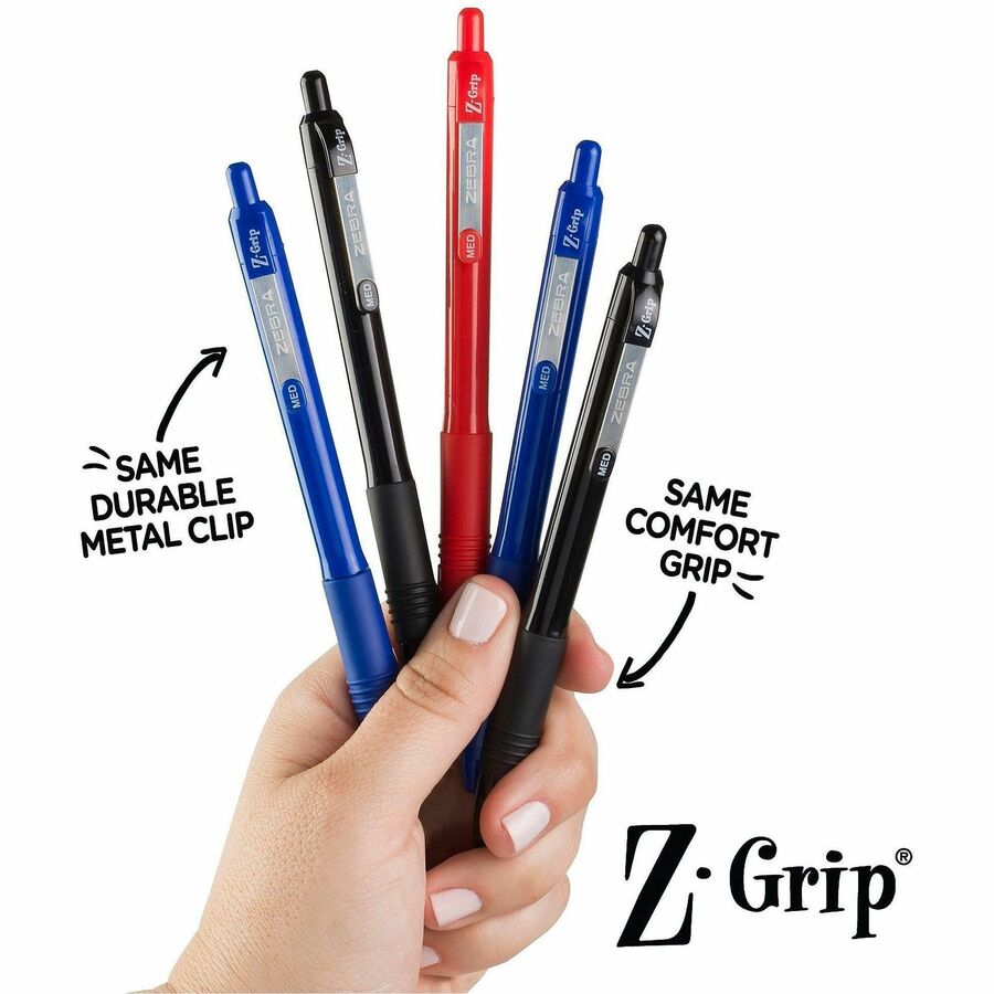 Zebra Pen Z-Grip Retractable Ballpoint Pens - 1 mm, Medium Pen Point - Retractable - Black Ink - School, Home, Journaling - 1 Dozen