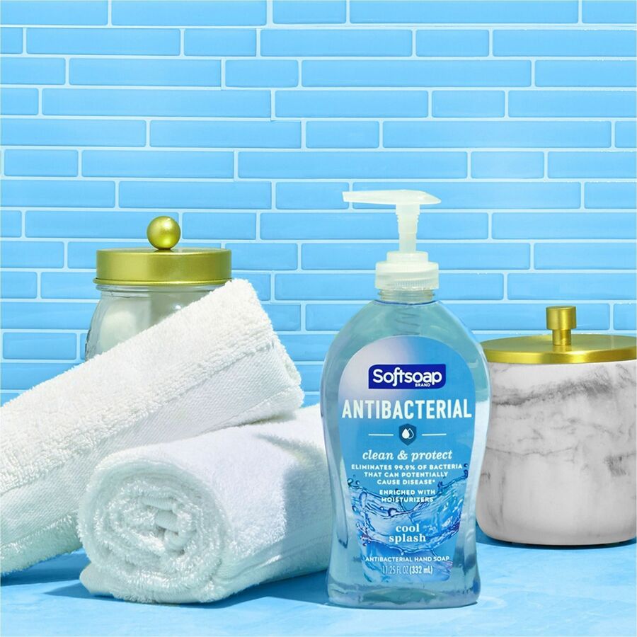 Softsoap Antibacterial Soap Pump - Cool Splash Scent - 11.25 fl oz - Pump Bottle Dispenser - Bacteria Remover - Hand, Skin - Moisturizing - Antibacterial - Blue - Paraben-free, Phthalate-free, Refillable - 6 / Carton
